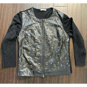 Caprice Blazer Jacket Womens L Leather Lamb Skin Front Knit Sleeves Steampunk